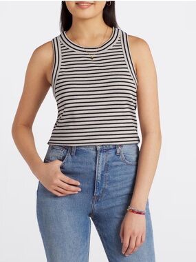 Kaileigh Black & Cream Striped Ribbed Tank